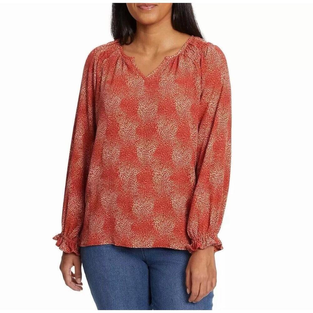 Jessica Simpson Women's Long Sleeve V-Neck Blouse, Orange, Size M R9